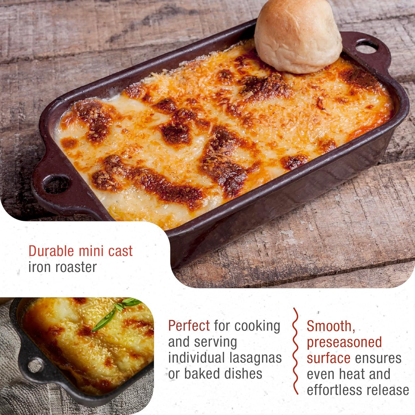 Victoria Mini Lasagna Pan - Preseasoned Cast Iron Roaster for Casseroles & Sides | Made in Colombia