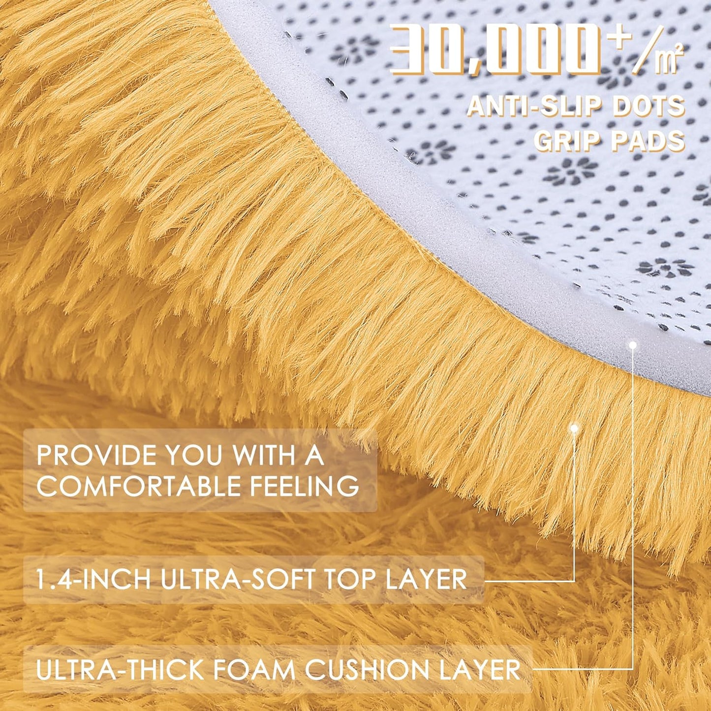 OLANLY Large Area Rug - Soft Fluffy Shaggy Carpet for Living Room & Bedroom | 5x8 Mustard Yellow