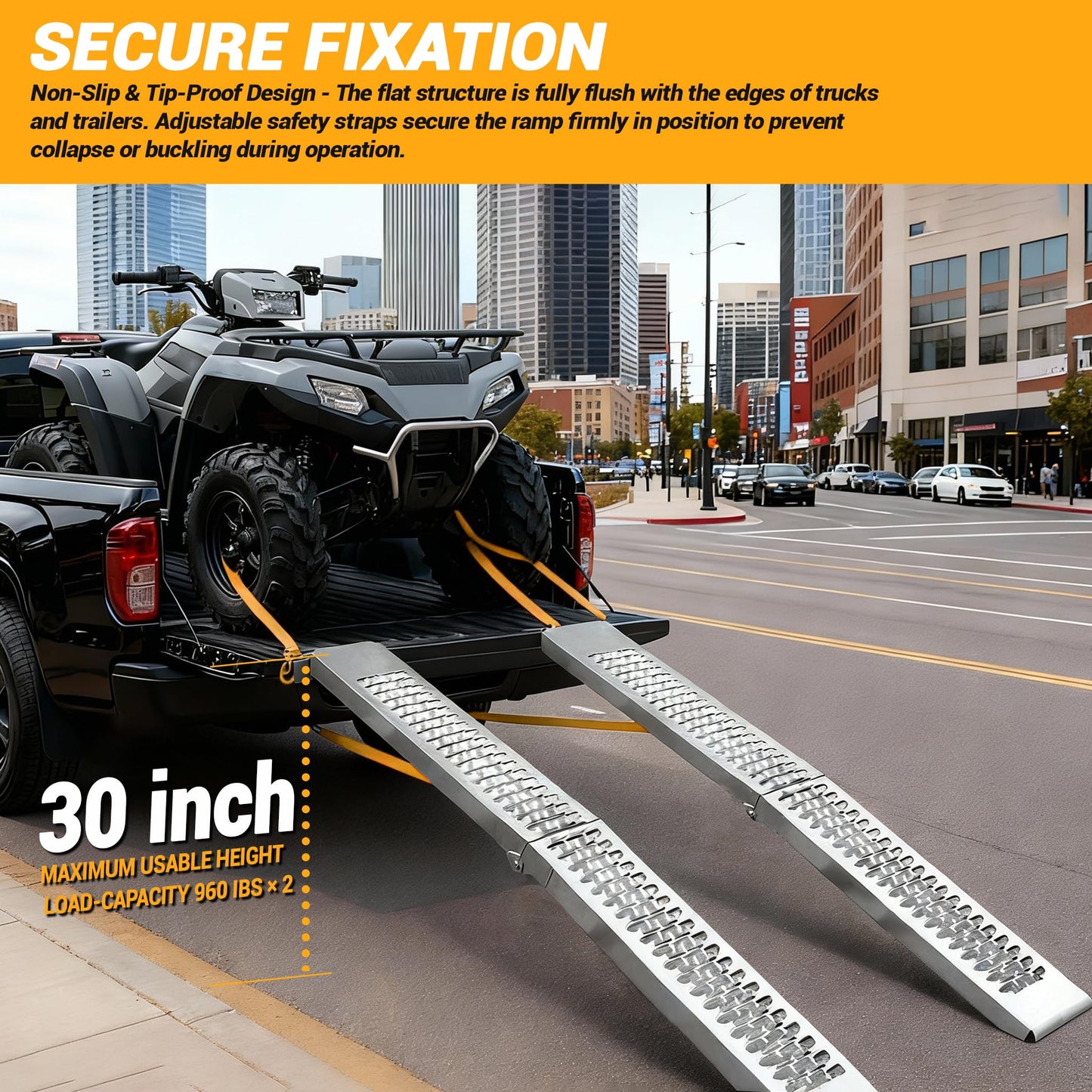 ELECHOI Portabe Folding Steel Ramps, 1000 lbs,77" 2-Pcs Heavy-Duty Ramps with Wider Ramp Surface, Anti-Slip Stable Loading Ramp, Fit for Motorcycle, Dirt Bike, ATV, UTV, Lawn Mower, Electric Bicycle