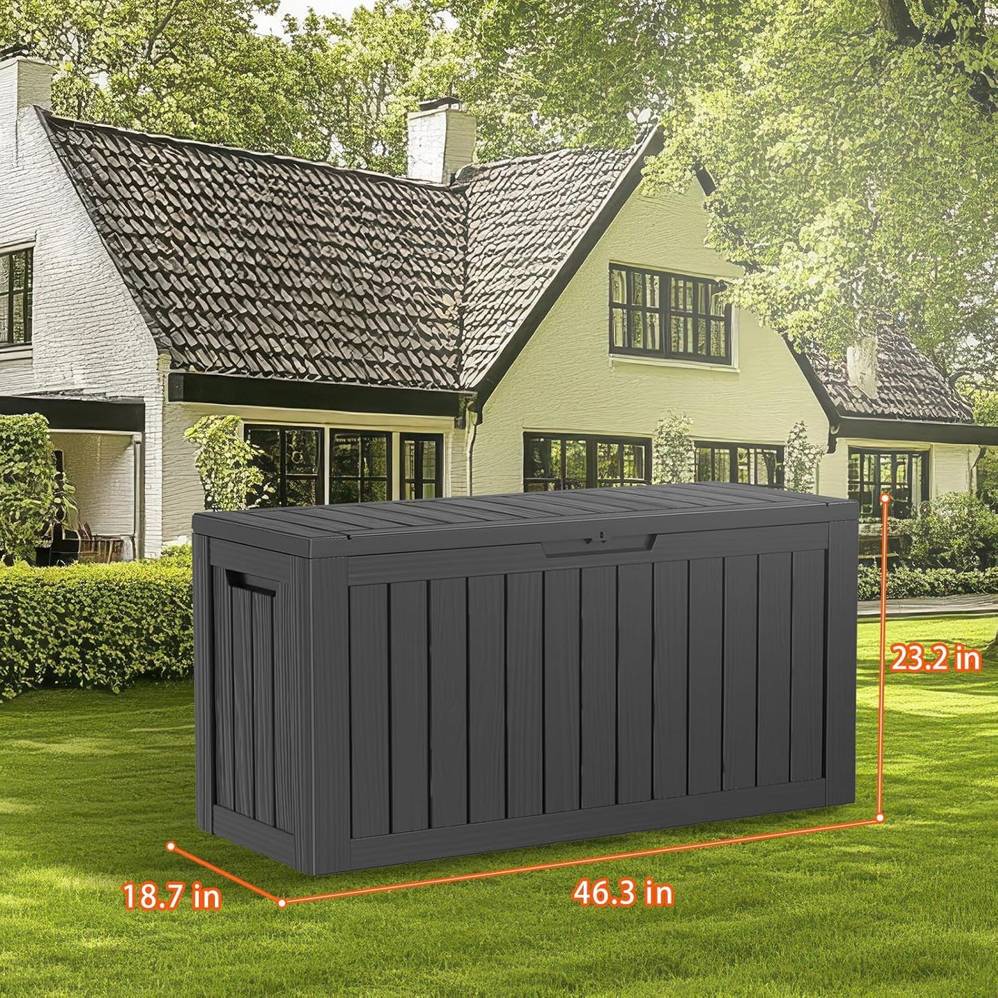 PatioZen 90 Gallon Resin Deck Box - Lockable Outdoor Storage for Furniture & Garden Tools | Waterproof - Black