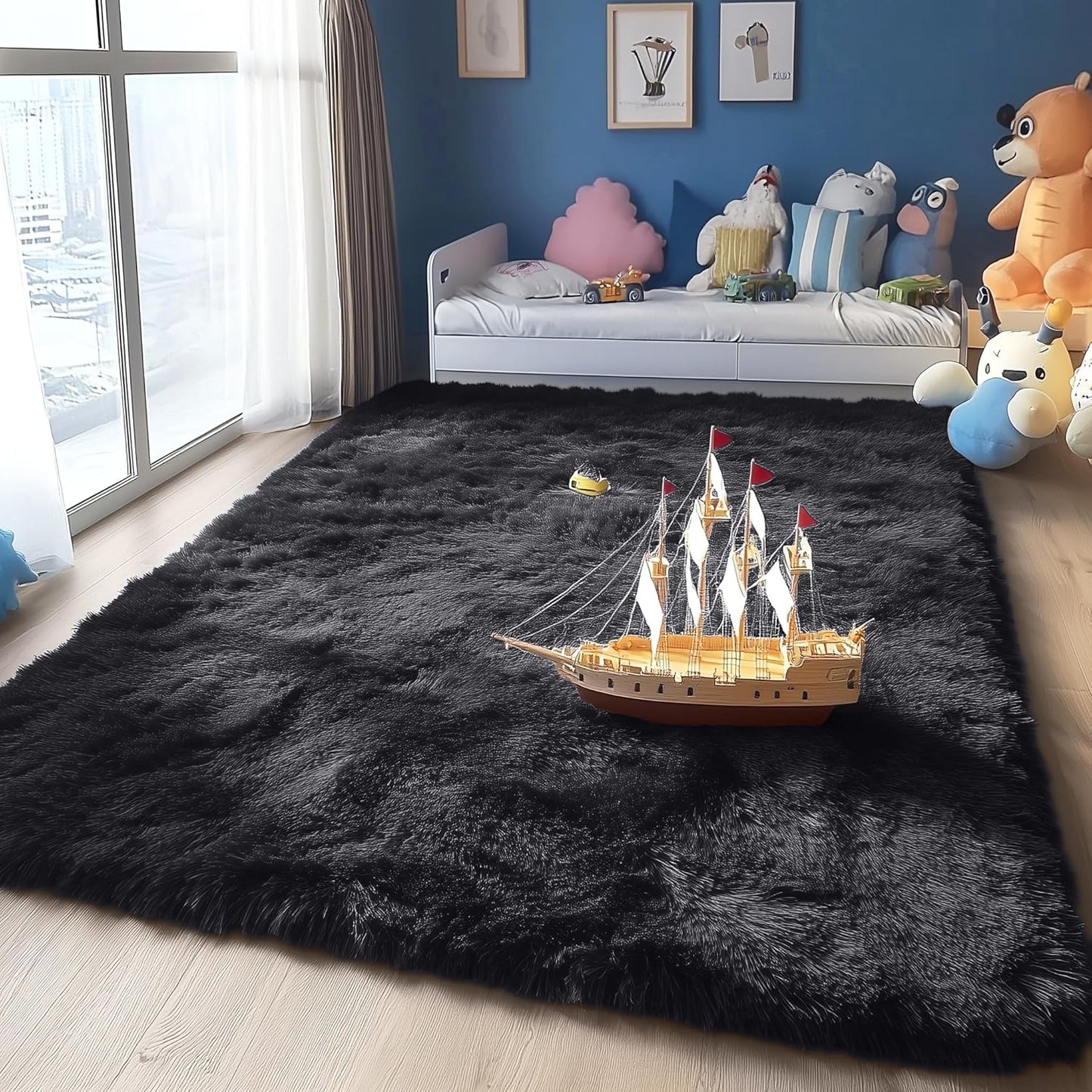 OLANLY Area Rug - Soft Fluffy Shaggy Design - Machine Washable 4x5.9 ft - Perfect for Living Room & Nursery Decor - Black