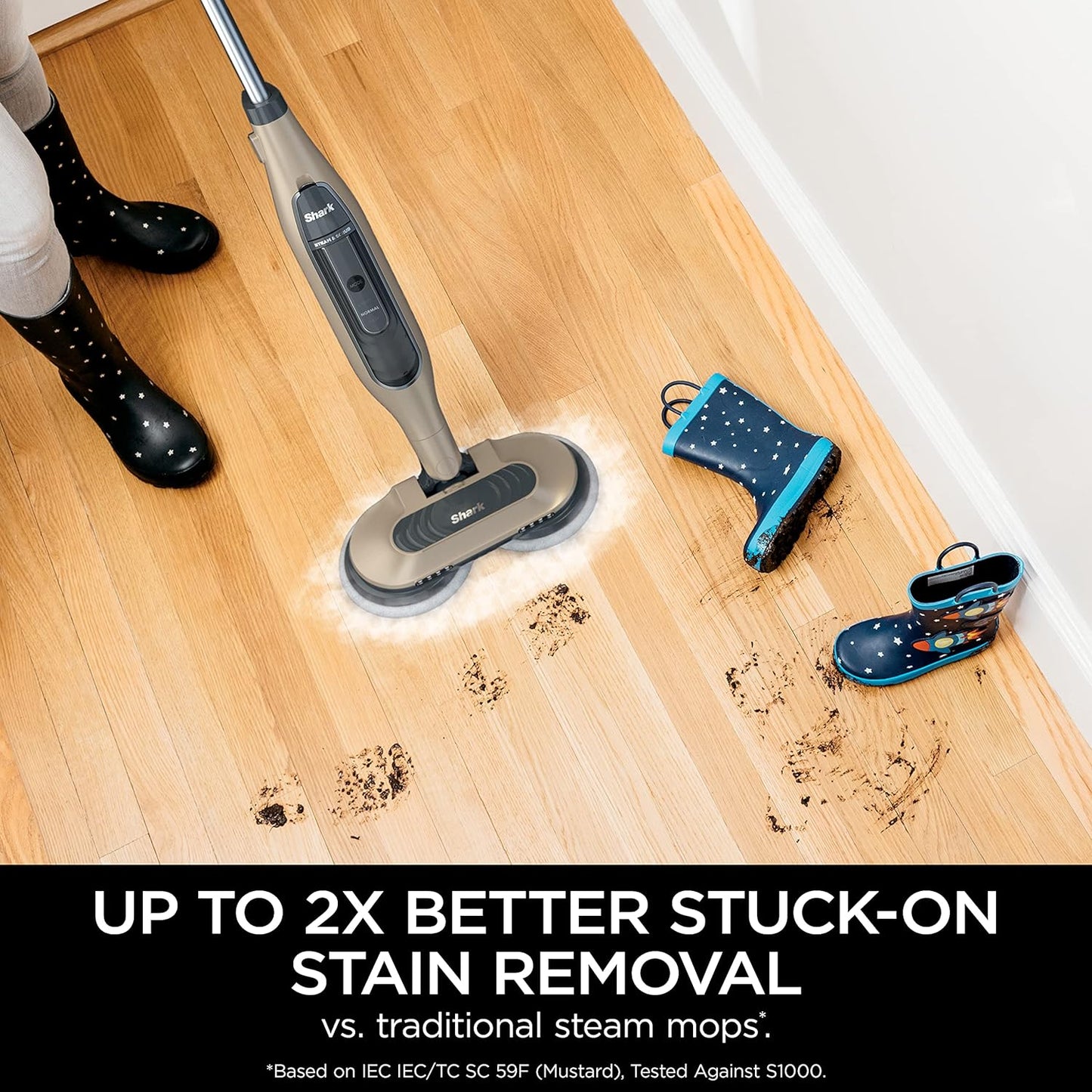 Shark S7001 Mop - 3 Steam Modes & LED Headlights for Hard Floors | 4 Washable Dirt Grip Pads, Gold