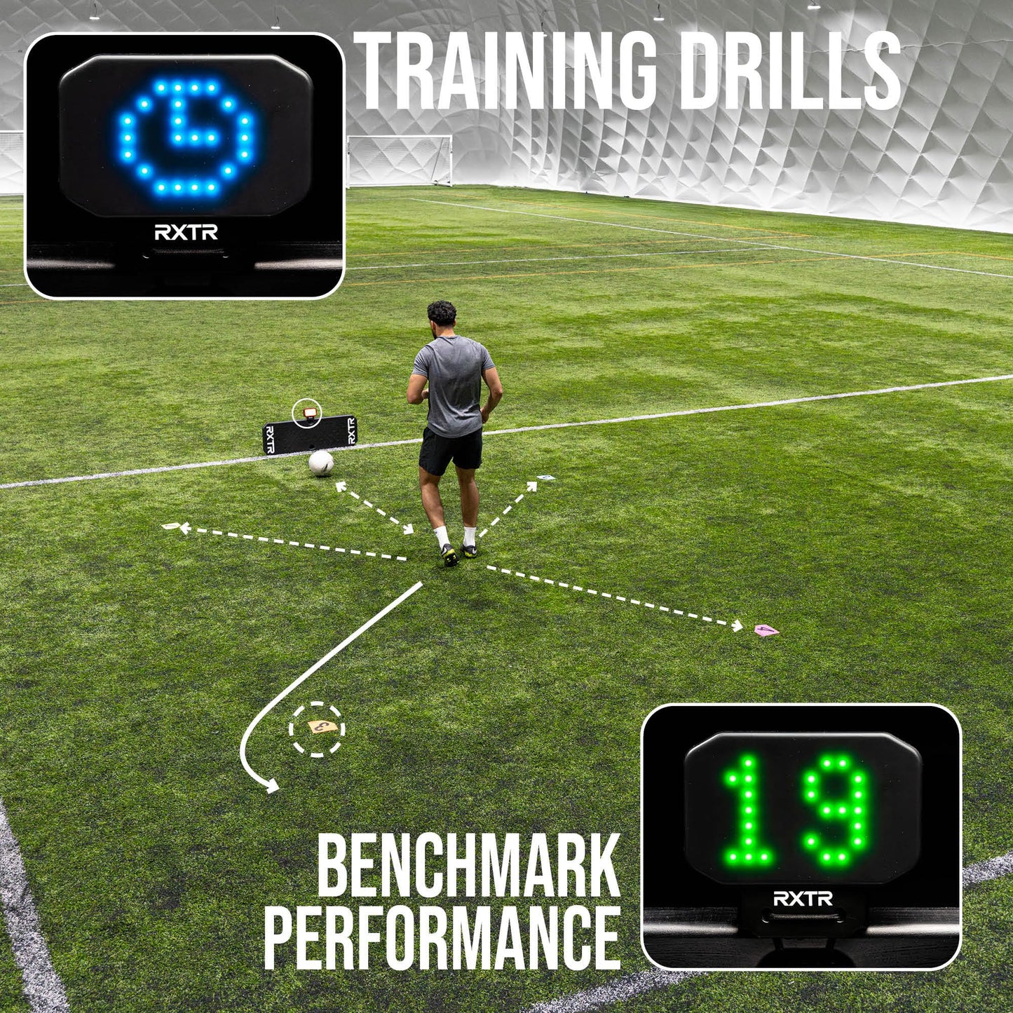 RXTR Reaction Training Light - Smart Soccer Training Device with Real-Time Scoring, Built-in Drills, Compatible with QUICKPLAY Rebounder Boards, No App Required