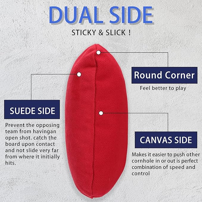 EunHo Dual Sided Cornhole Bags Regulation Set of 8 Professional Cornhole Bean Bags Slick and Stick for Tossing Game-All Weather
