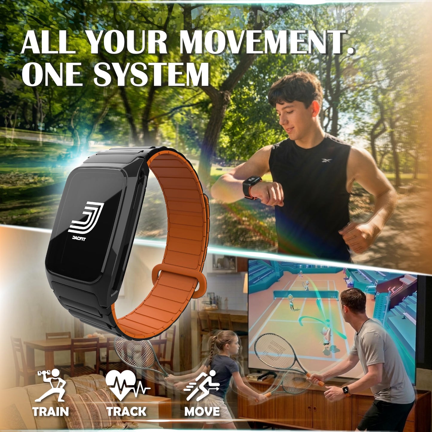 JMATE2 Smart Fitness Band, Train, Track & Compete in One System, Interactive Motion Training, 24/7 Activity, Heart Rate & Sleep, 100+ Sports Modes, No Subscription