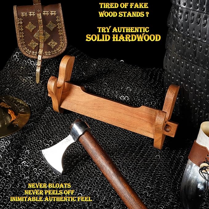 Mythrojan Solid Wood Sword Stand Medieval Sword Wall Mount Samurai Sword Display Stand Katana Sword Holder Gladiator Sword Wall Display Crusader Sword Stand Knife Stand for Display - One Tier Stand