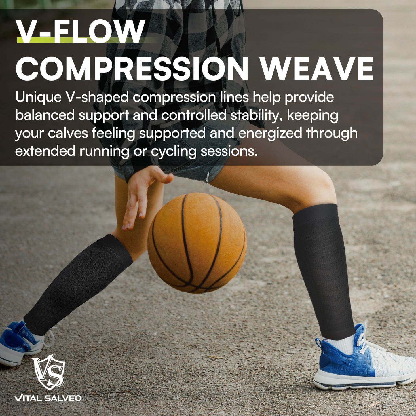Vital Salveo Graphene Endurance Calf Sleeve - V-Flow Support for Muscle Pain Relief(1 Pair)