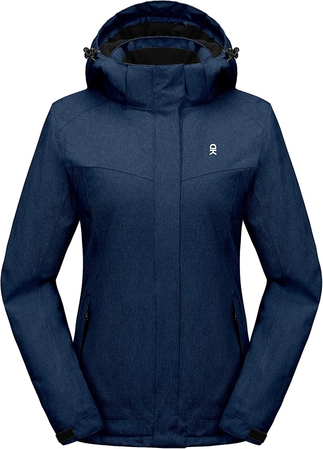 Little Donkey Andy Women's Waterproof Hiking Skiing Jacket with Removable Hood, Fleece Lined Winter Warm Rain Coat
