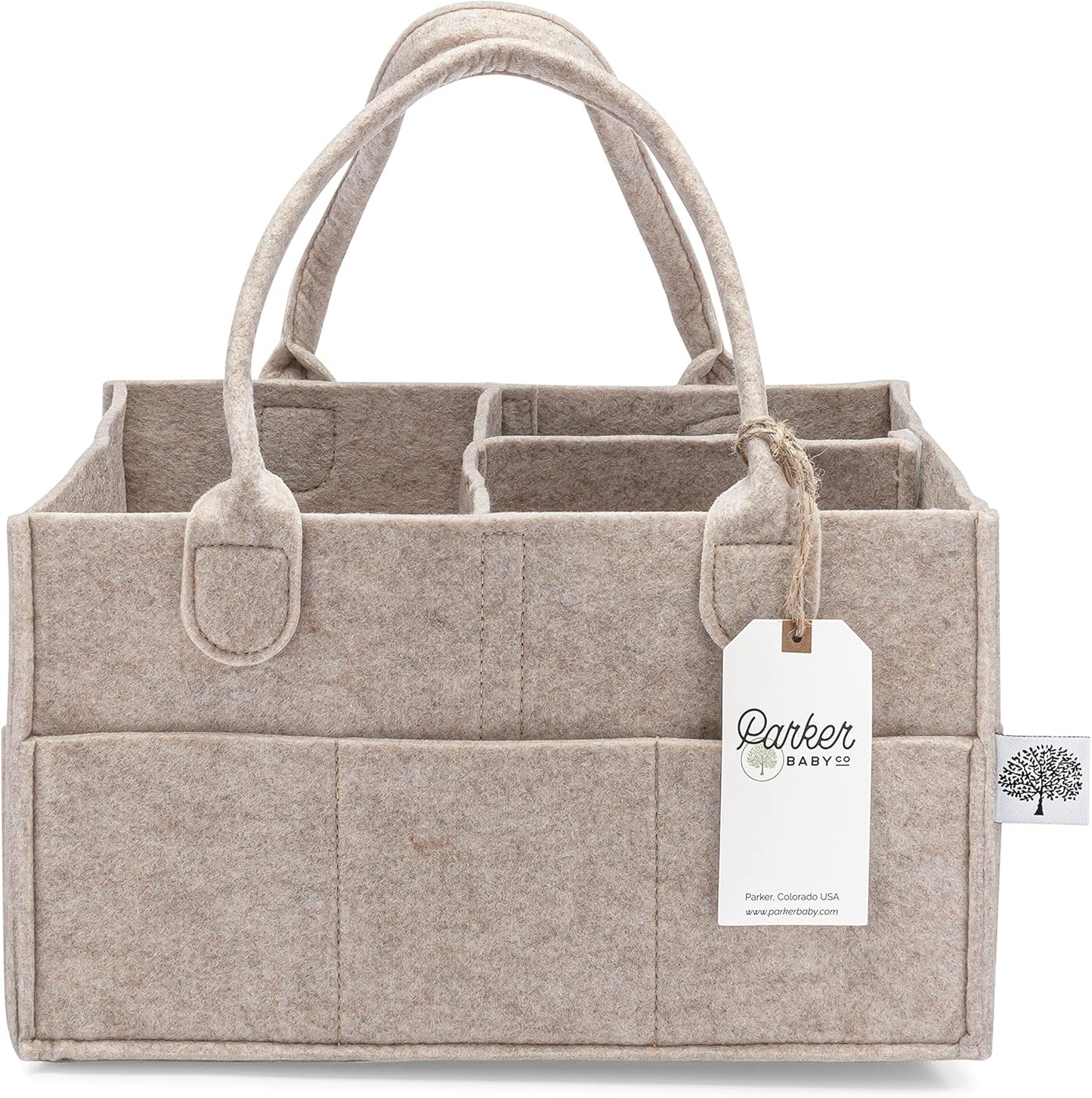 Parker Baby Co. Diaper Caddy Gift Set - Large & Regular Nursery Storage Bins | Car Organizer - Oatmeal