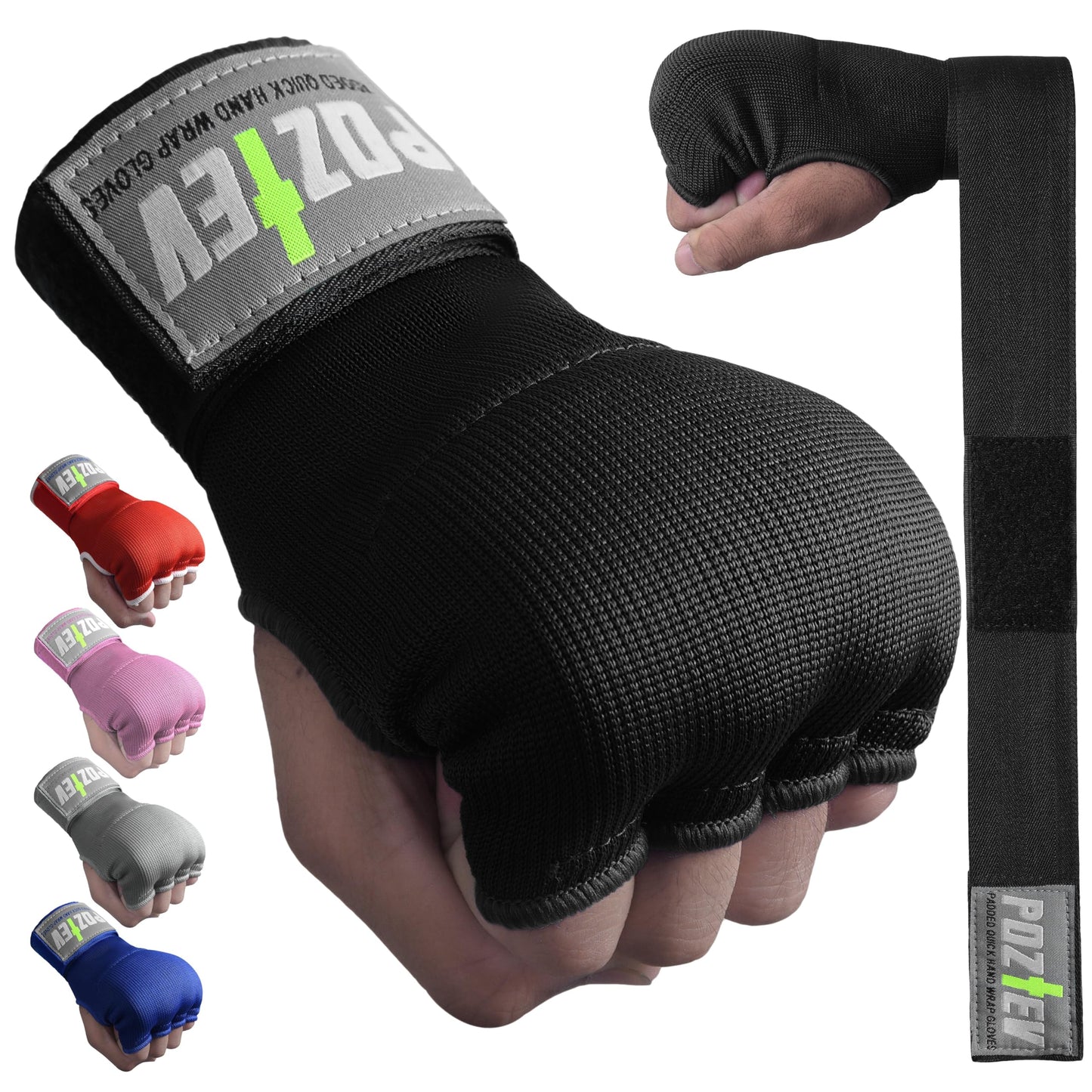 POZTEV Boxing Hand Wraps for Men & Women - Boxing Quick Wraps Inner Gloves Kickboxing Handwraps for Boxing Gloves Gear Knuckle Support Elastic Wrist Straps for Training MMA Shadowboxing (Black S/M)