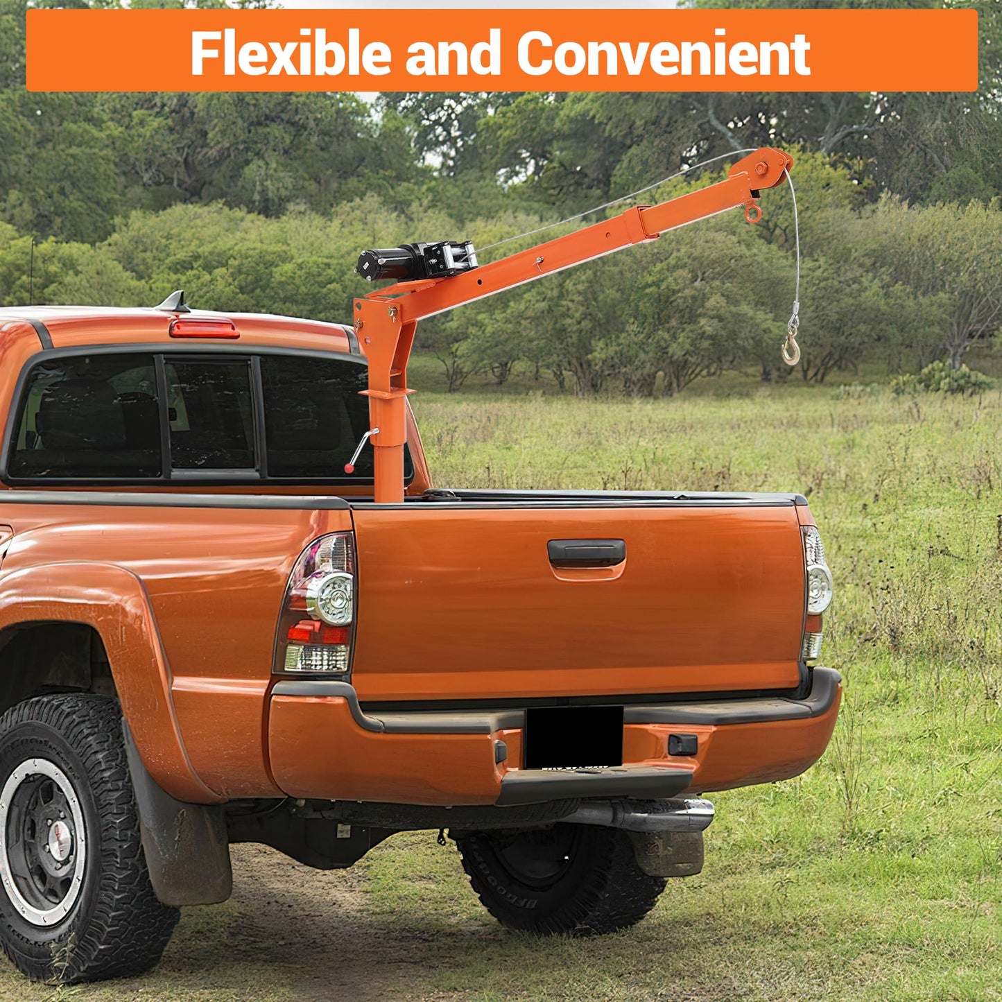 Hydraulic Pickup Truck Crane, 1000 lbs Capacity, 360°Swivel, Hitch Mounted Crane with 3 Adjustable Capacities of 500 Lbs, 750 Lbs and 1000 Lbs for Lifting Goods in Construction, Industry(Orange)