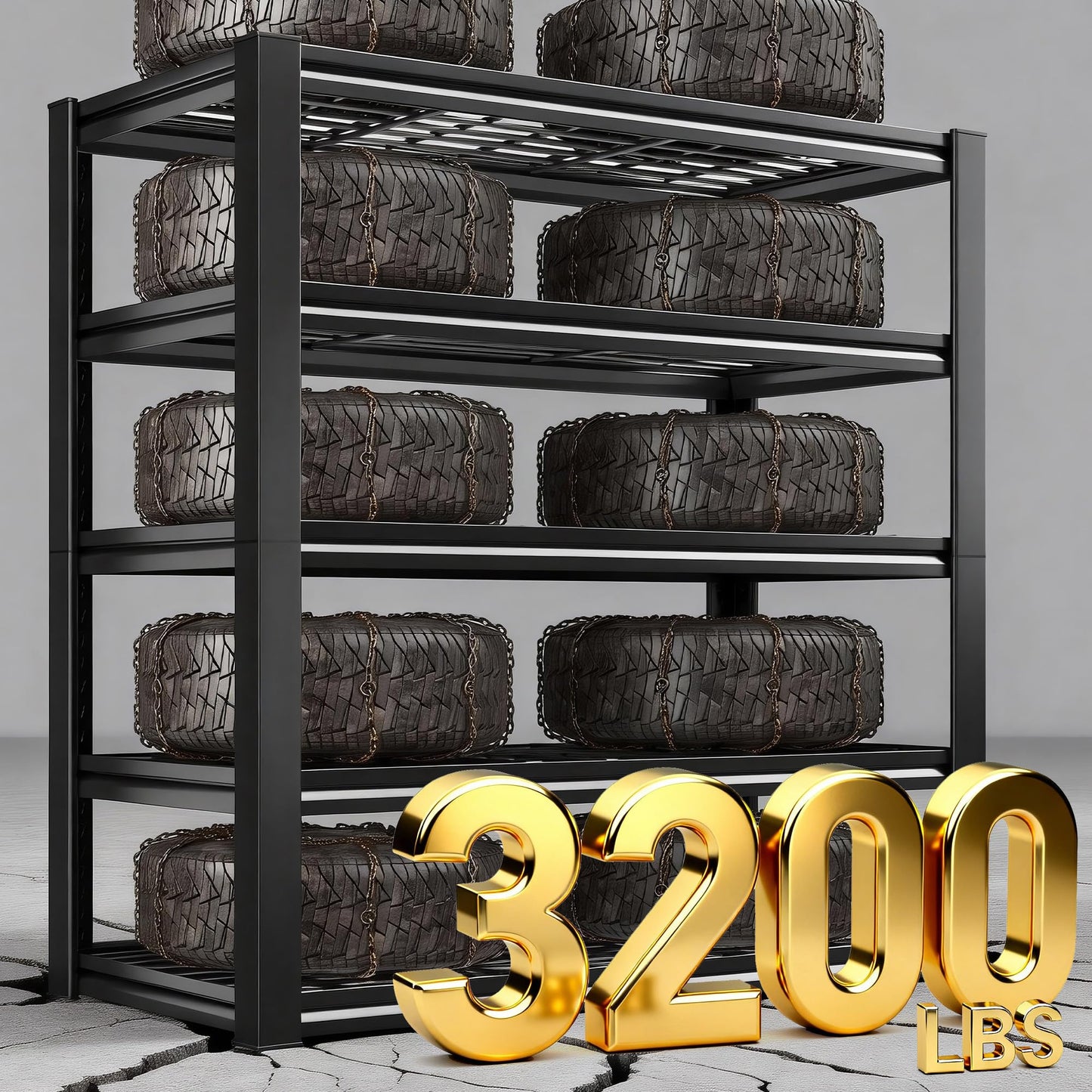 REIBII Garage Shelving 3200LBS, 5-Tier Storage Shelves, Adjustable Industrial Metal Shelving Unit for Garage, Basement, Pantry, Warehouse,Commercial, 36" W x 16" D x 72" H