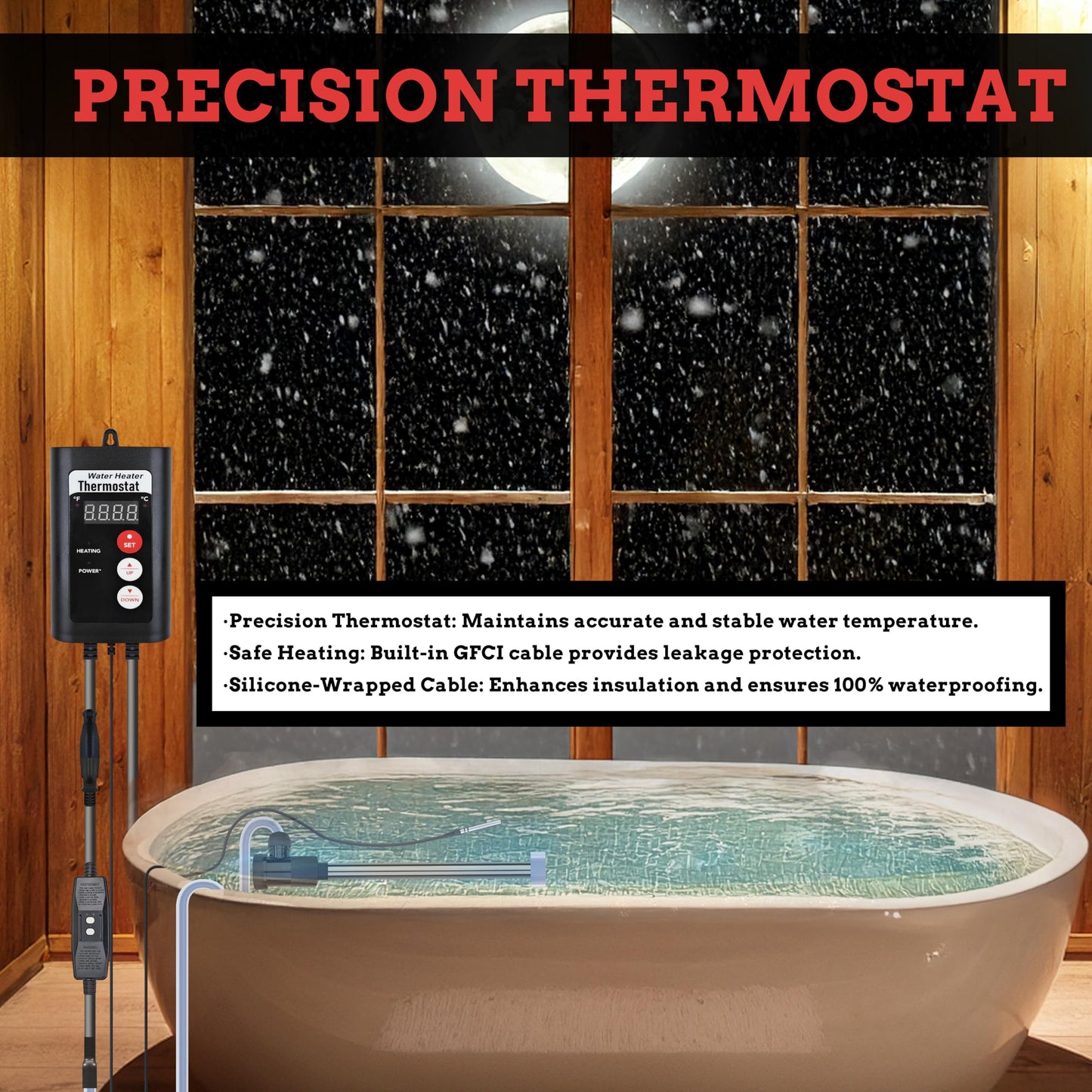 JHAOHEATE Portable Titanium Hot Tub & Pool Submersible Water Heater 1800W 120V Electric Immersion Water Heater with GFCI Leakage Protection & Temp Control for Bathtub, Inflatable Pool, Spa, Baptistry