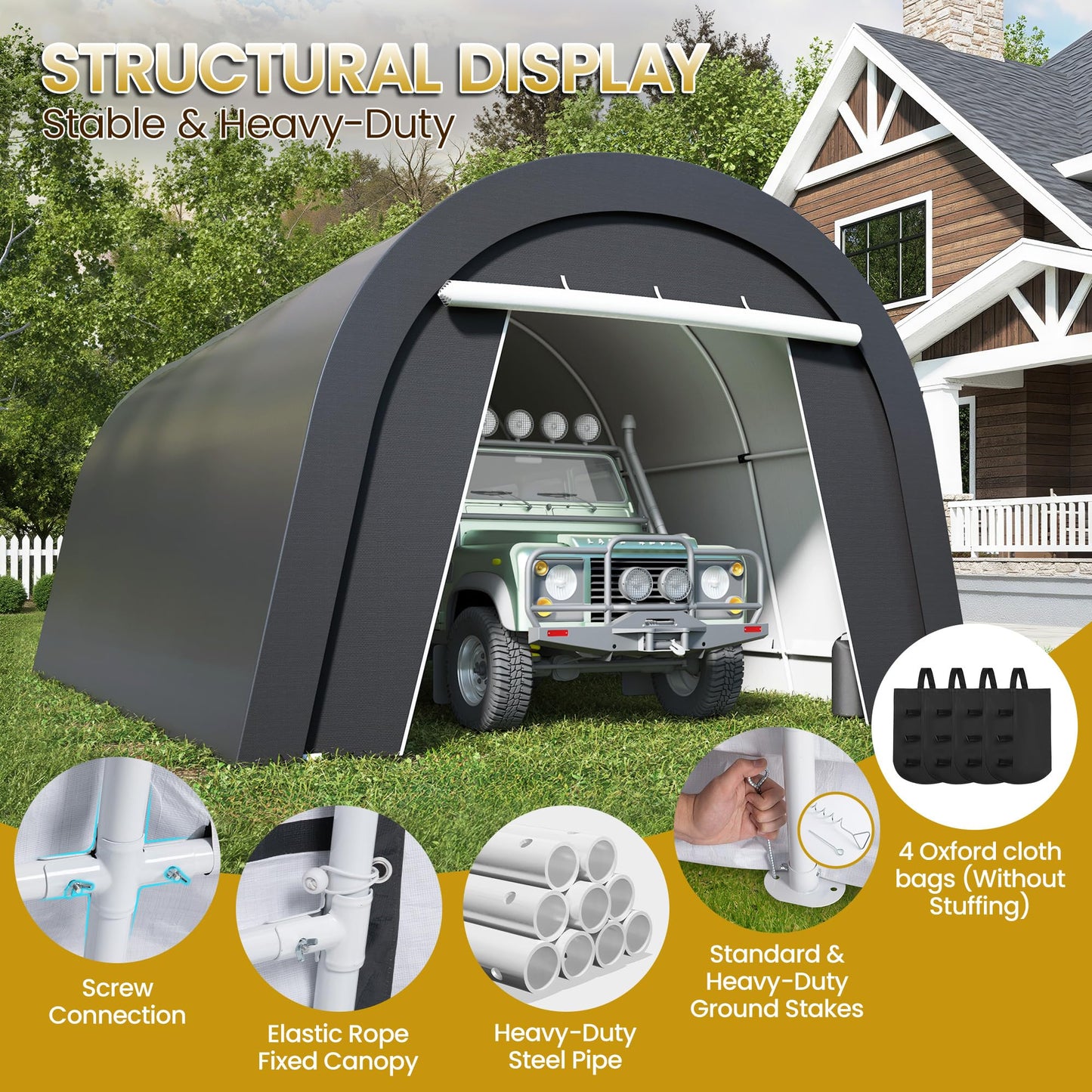 FansaFurn Heavy Duty Carport with 4 Cloth Bags, All-Weather Car Canopy with 2 Roll-up Doors, Portable Garage Storage Shelter Shed for Cars, Truck, or Garden Tools, 13' x 20'