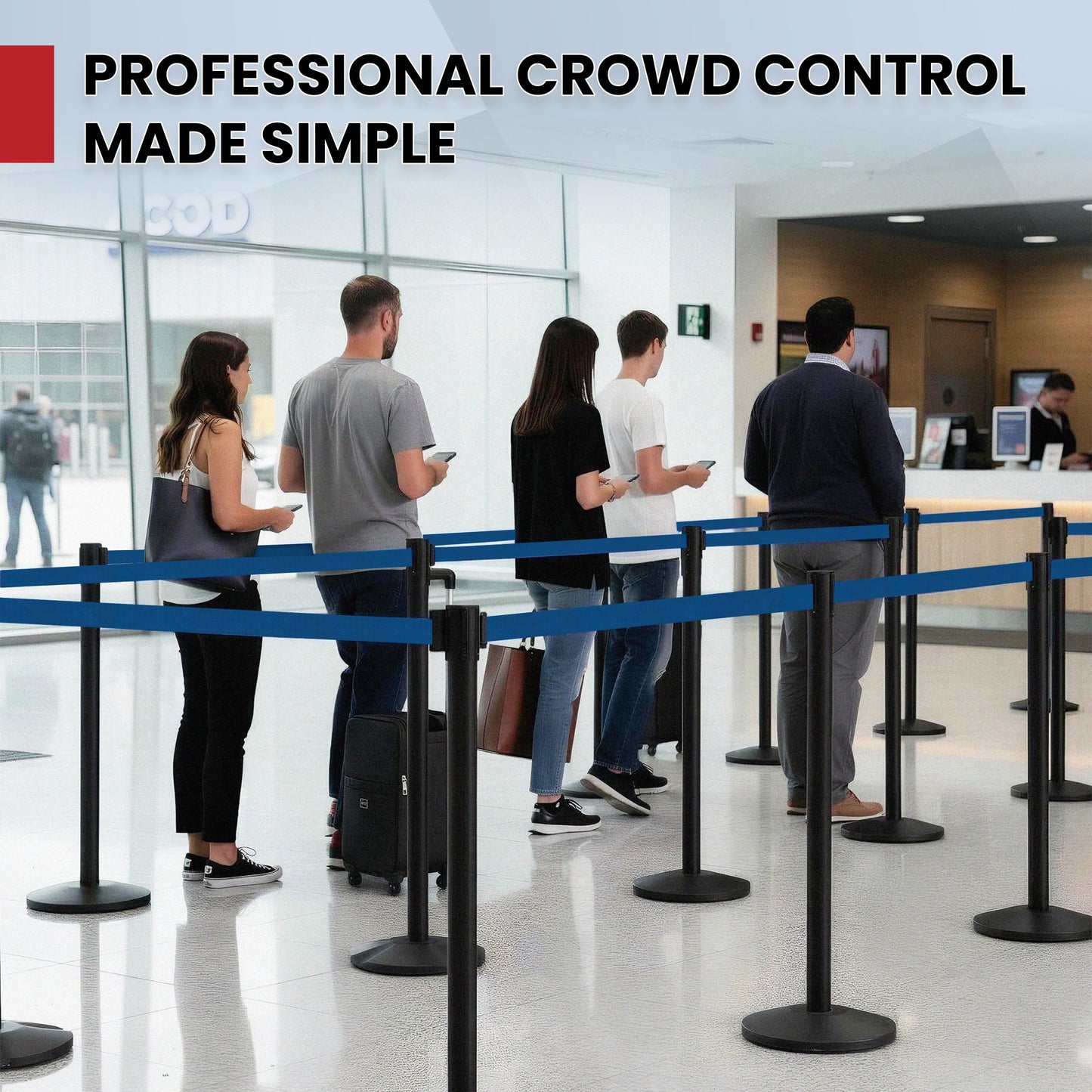 Crowd Control Warehouse Set of 2 Stanchion Retractable Belt Barriers, 11 Foot Dark Blue Belt Barrier with 40” Black Posts, Premium Barriers with Heavy Duty Concrete Base, CCW Series RBB-100