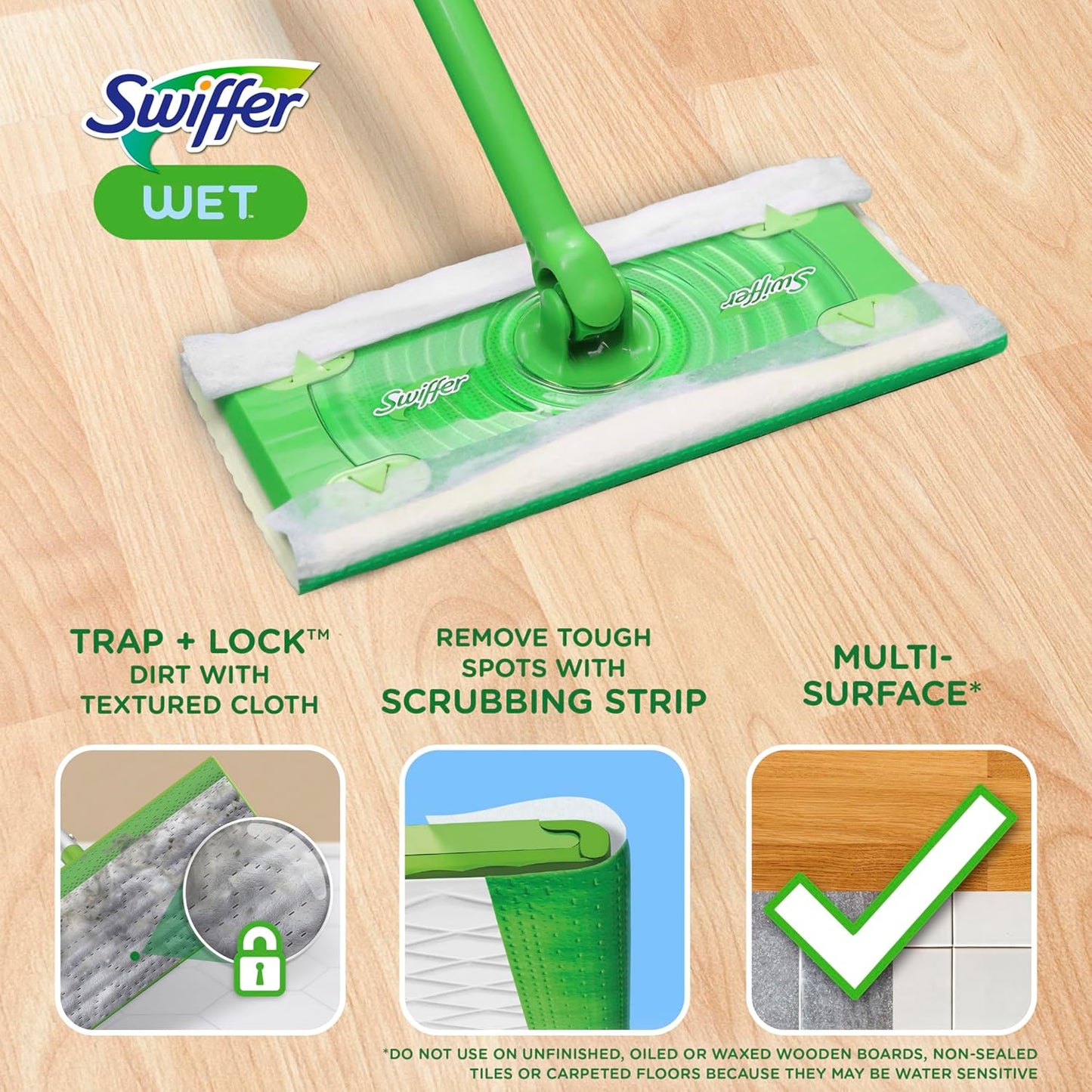 Swiffer Sweeper Wet Mopping Cloths - Open Window Fresh Scent, 24-Count Refills | Pack of 6