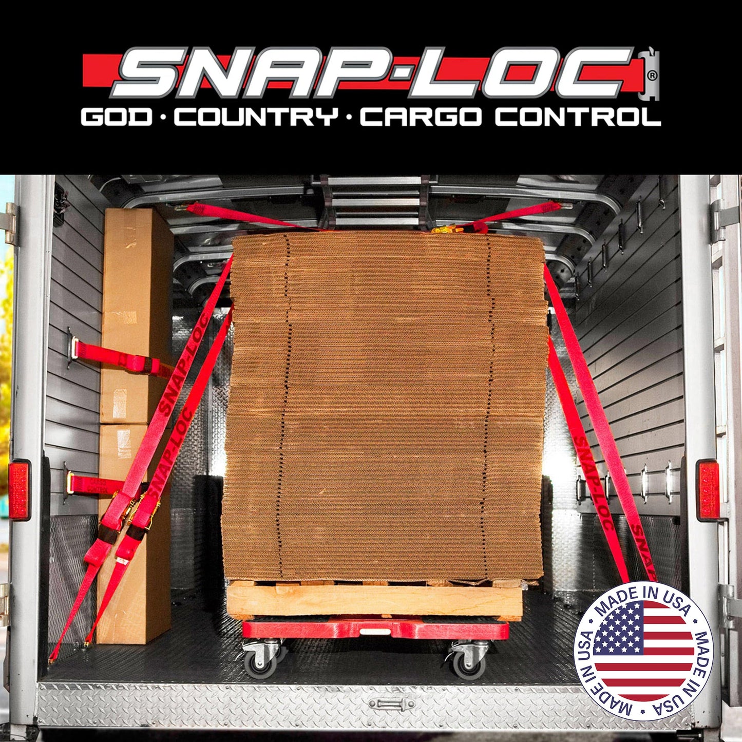 SNAP-LOC, 4 Wheel Dolly, 1,200 lb Professional E Track Dolly, Heavy Duty Furniture Moving Cart, Modular Cargo Platform, Made in USA, Red
