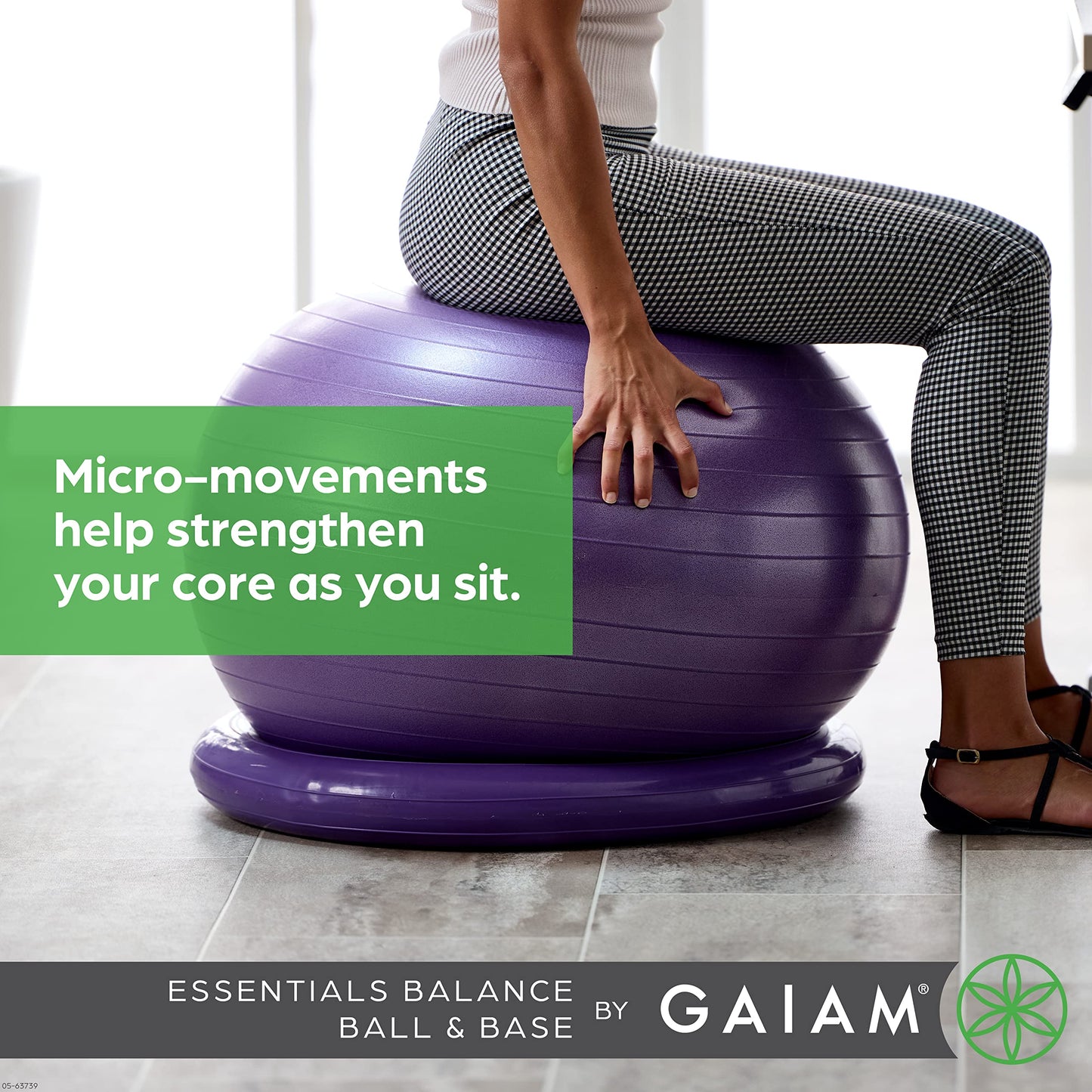 Gaiam Essentials Balance Ball & Base Kit, 65cm Yoga Ball Chair, Exercise Ball with Inflatable Ring Base for Home or Office Desk, Includes Air Pump, Black