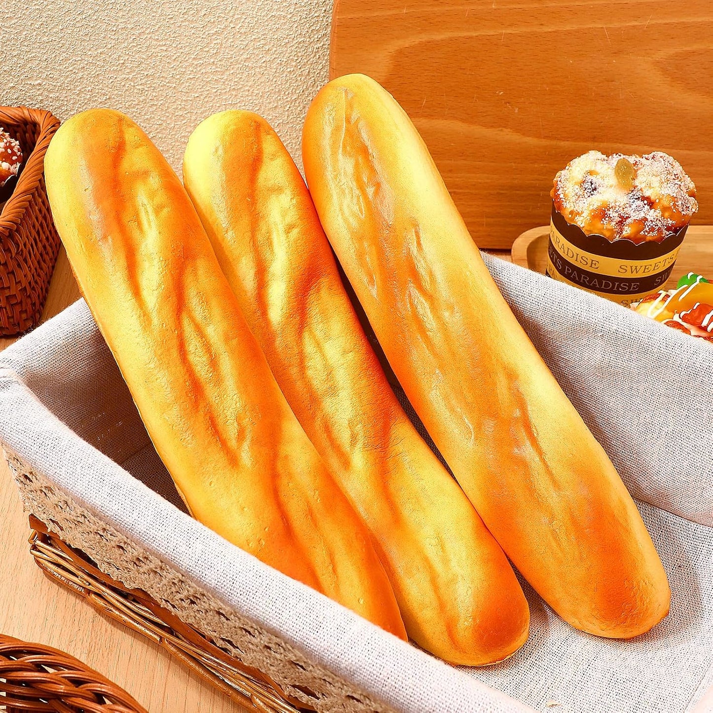 3 10.62In DOITOOL Pcs Artificial Long Bread Loaves Realistic Fake Bread Toy Props for Photography Display and Play Food