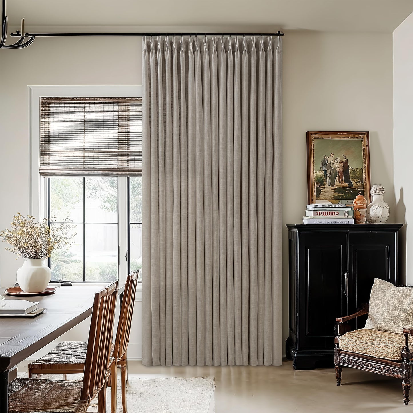 Extra Wide Pleated Curtains 108 Inches Long 100 Inch Width Patio Sliding Door Light Filtering Taupe Grey Beige Burlywood Birch Neutral Modern Neutral 100x108 Drapes Panels Living Dining Room 1 Panel