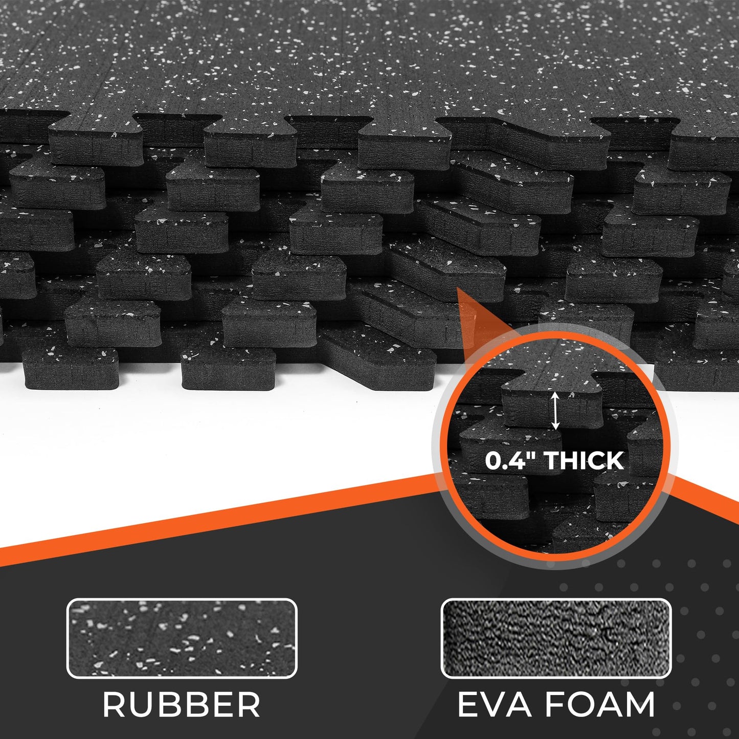 SUPERJARE 0.4'' Thick 12 Pcs 48 Sq Ft Rubber Top Exercise Equipment Mats, High Density EVA Foam Mats with Rubber Top, Interlocking Gym Flooring for Home Gym, Protective Workout Mat, Black/Grey