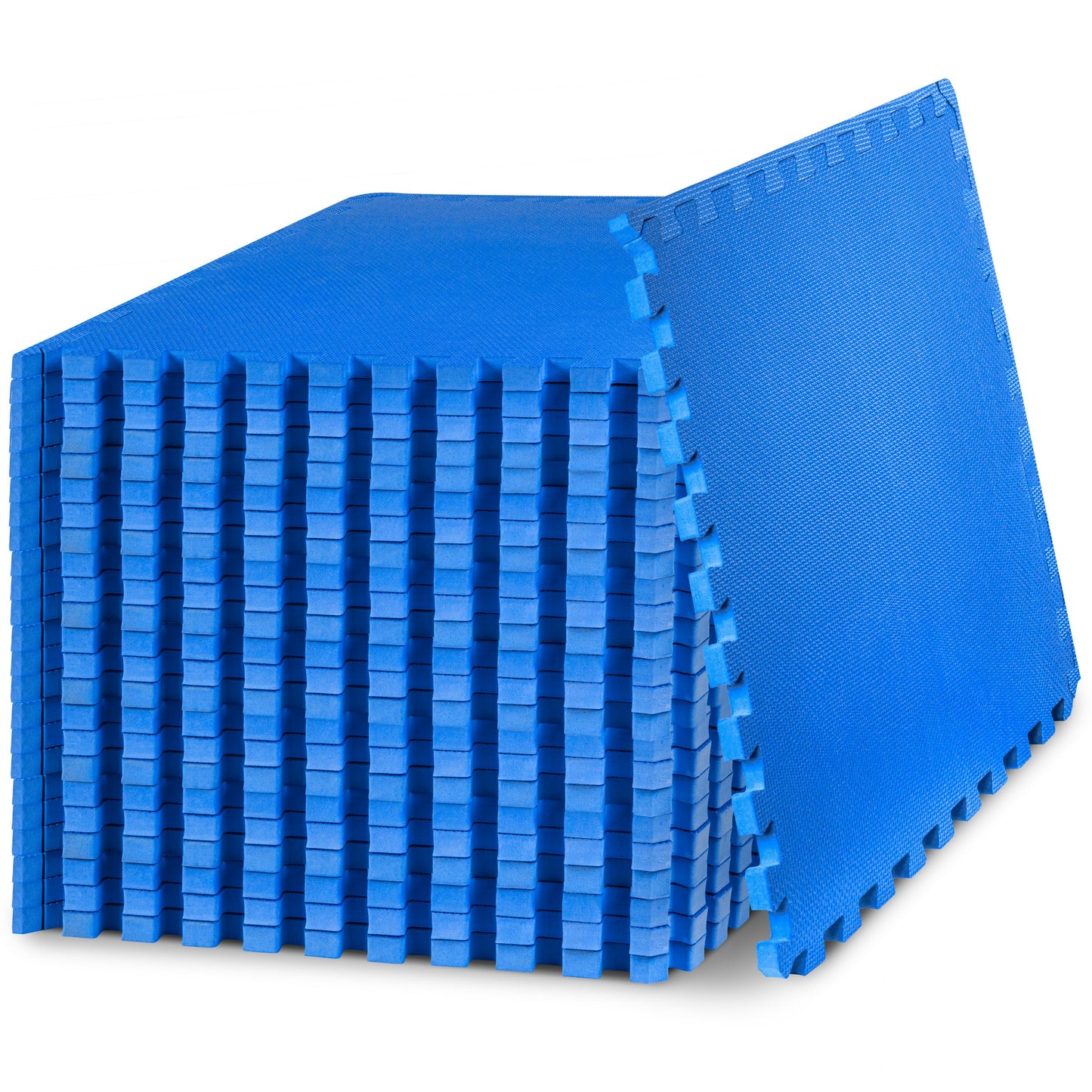 ProsourceFit Weaved Pattern Extra Thick Exercise Puzzle Mat ¾-inch, EVA Foam Interlocking Tiles for Protective, Cushioned Flooring for Home and Gym Equipment; Blue, 96 SQ FT, 24 Tiles