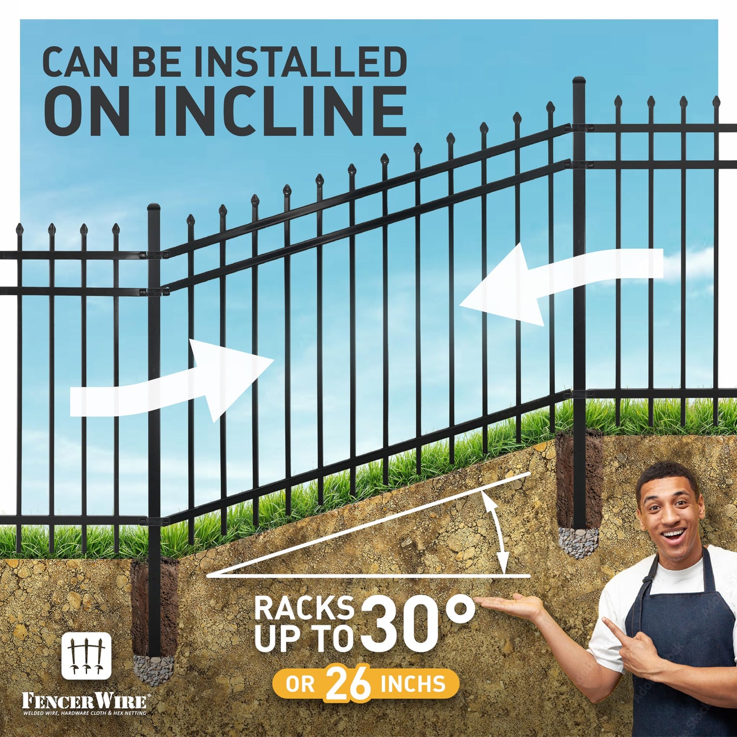 Fencer Wire 76FT Heavy Duty Pinnacle Fence Barrier Kit, Anti-Rust Metal Steel Fence with 5FT Height X 8FT Width Panels, Gate, Posts, Connectors, Outdoor Fencing for Yard, Pool, Patio