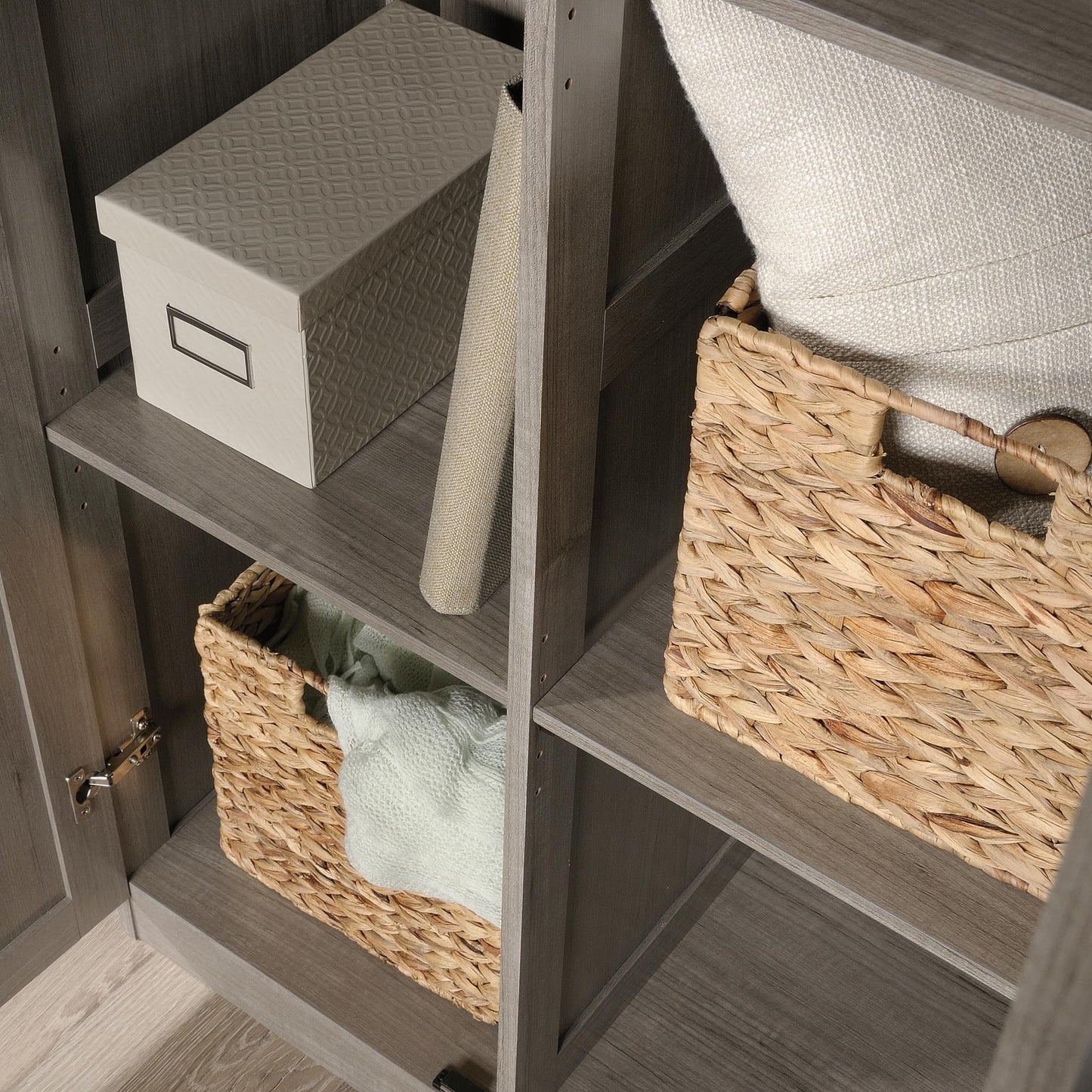 Sauder Select 71" Storage Cabinet, Pantry Cabinet Kitchen Storage with Adjustable Shelves, Bathroom Storage Cabinet, in Silver Sycamore