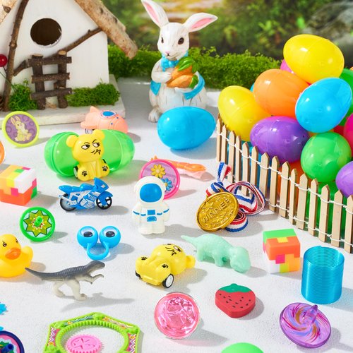 JOYIN 48Pcs Easter Eggs with Toys Inside, Prefilled Easter Eggs with Popular Assorted Toys for Kids Boys Girls, Basket Stuffers Filler, Party Favors, Classroom Exchange