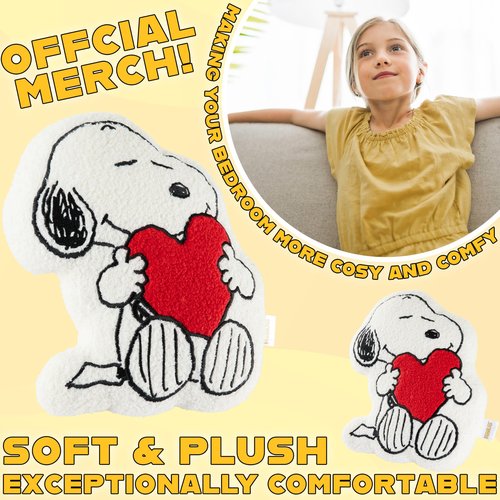 Get Trend Peanuts Snoopy Plush Cushion Pillow, Soft Plush Throw Pillow Cute Fluffy Cushion Bedroom Decor Cuddle Plushies, Gifts for Girls, Teens, Women (White Snoopy, L13.6 x W9.8)