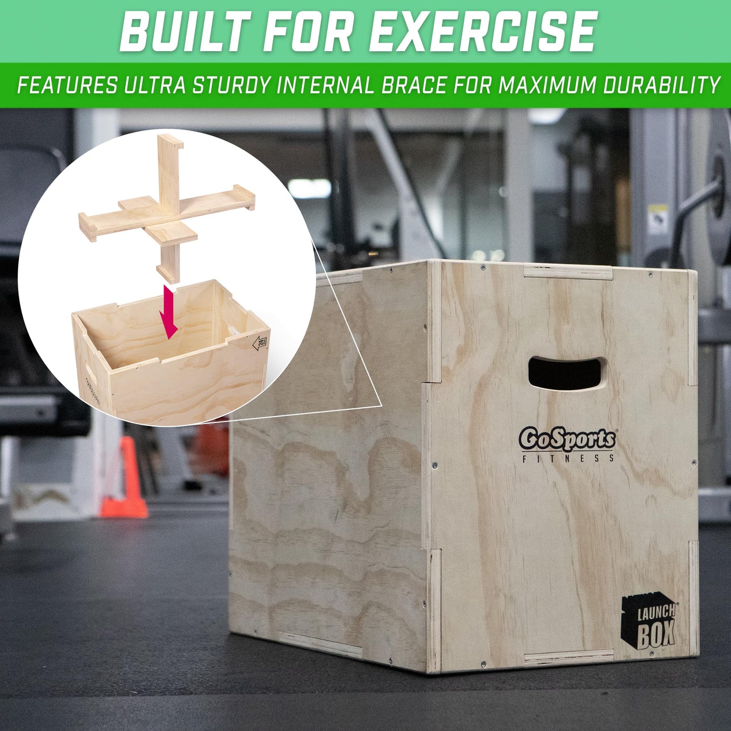 GoSports Fitness Launch Box 3-in-1 Adjustable Height Wood Plyo Jump Box for Exercises of All Skill Levels