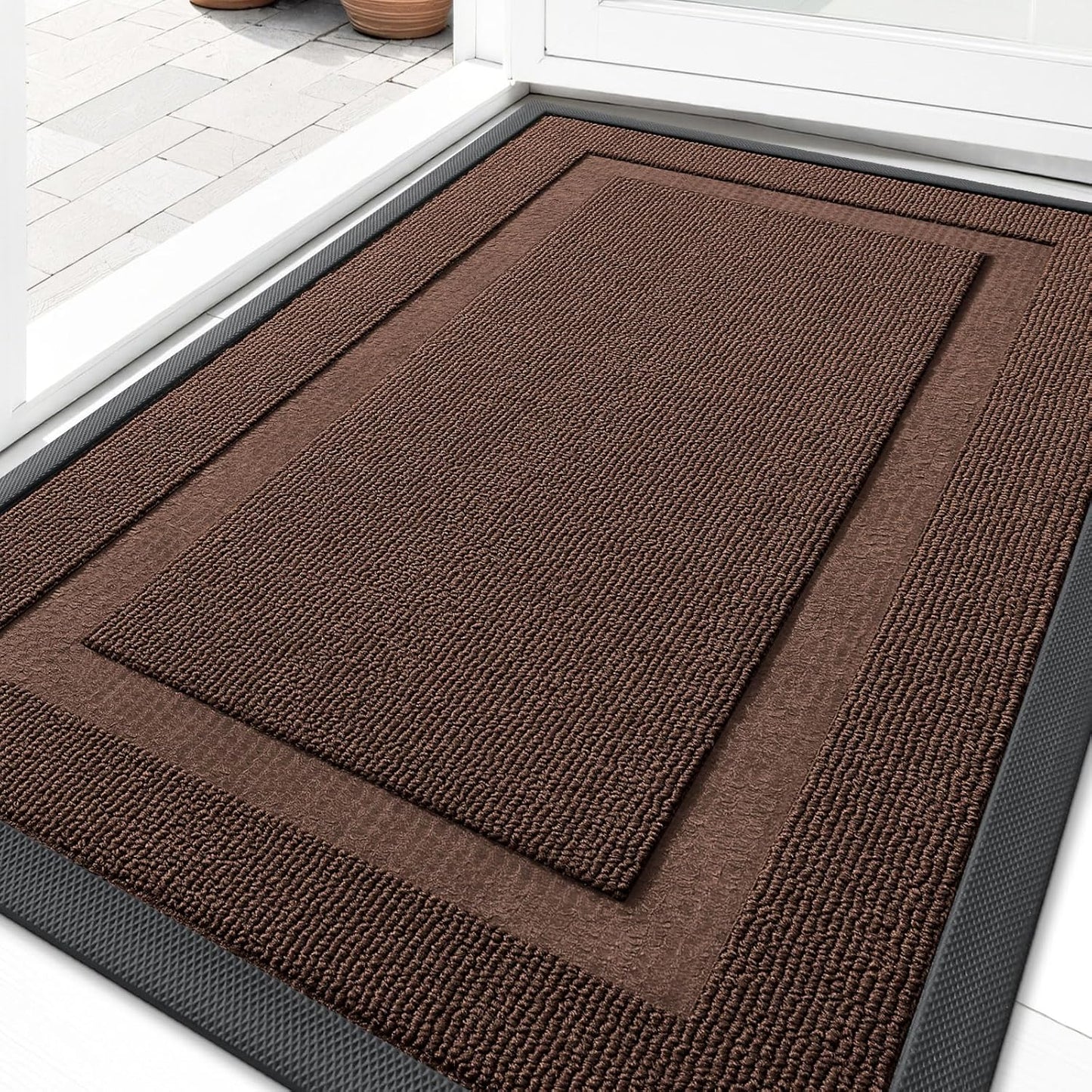 OLANLY Waterproof Front Door Mat - All-Season Indoor/Outdoor Doormat | Sturdy Natural Rubber, 33x21, Chocolate Brown
