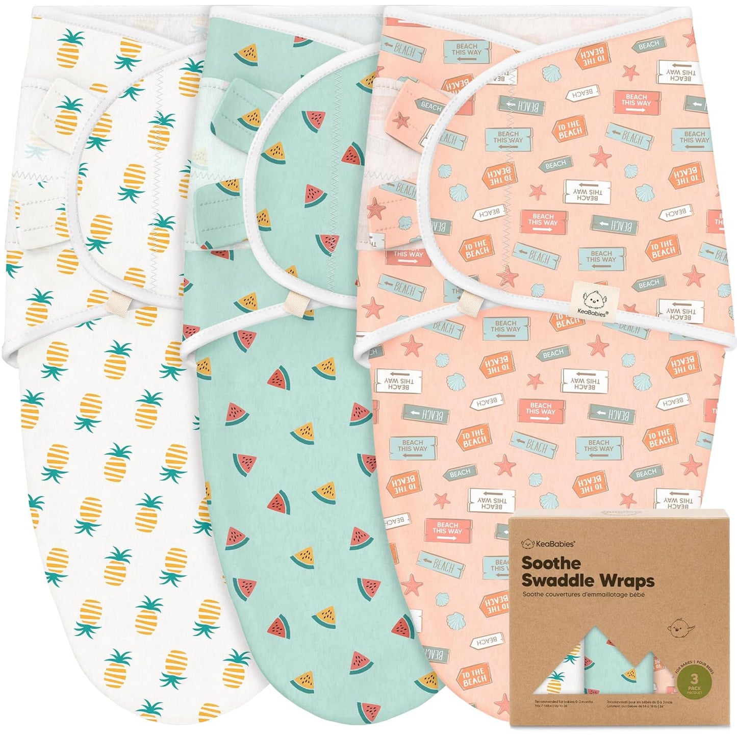 Skiennix Organic Baby Swaddle Sleep Sacks - Soft & Snug for Newborns 0-3 Months | Beach Day Design, 3-Pack