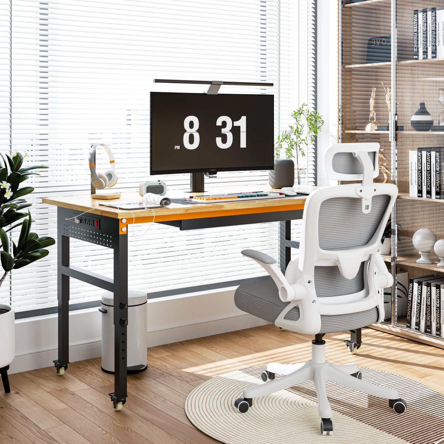 Betterhood 60" Adjustable Workbench on Wheels, 2000 LBS Heavy Duty Work Table with Power Outlets & Pegboard, Rubber Wood Workstation for Garage, Workshop, Office, Home, Commercial