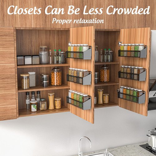 Moforoco Spice Rack - Over Door Pantry Organizer for Cabinet Storage | Black Wall-Mount Shelf