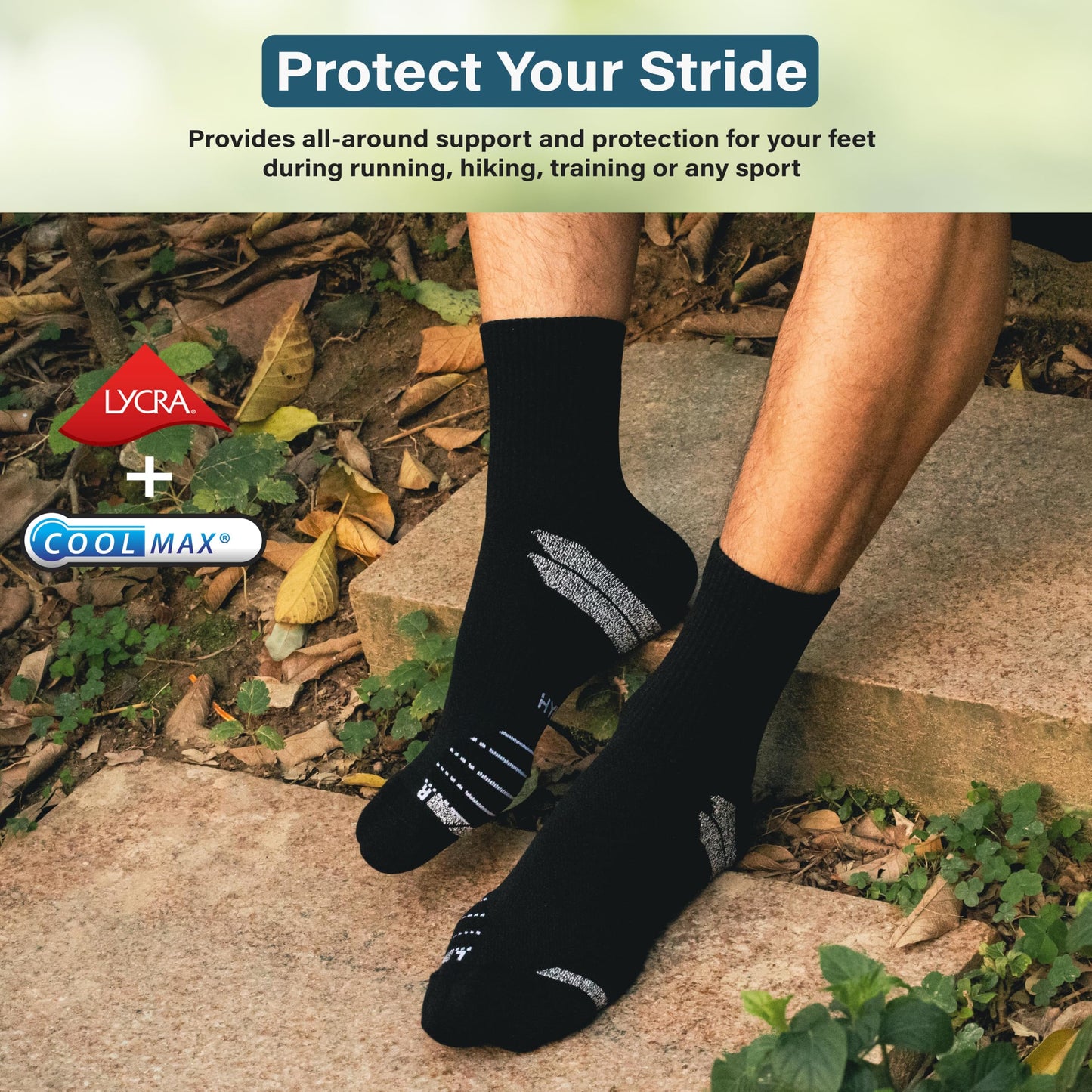Hylaea Quarter Compression Running Socks, Anti-Blister Athletic Socks with Cushion and Moisture Wicking Coolmax, Black Large
