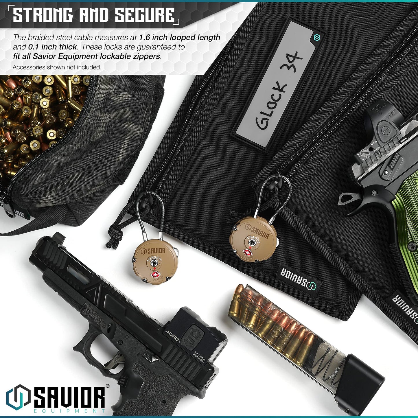 Savior Equipment Quality TSA-Approved 3-Digit Combination Cable Travel Luggage Locks for Rifle Bag Firearm Gun Case Accessories Ammo Boxes Outdoor Storage, Savior Teal, 4-Pack