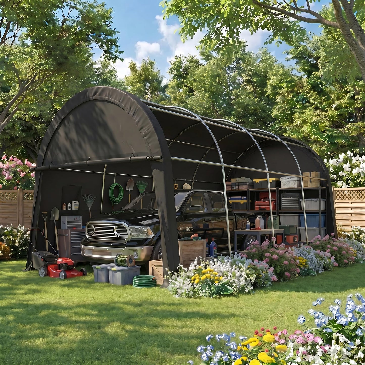 COBIZI Carport 12x20 Heavy Duty Storage Shelter Shed Portable Garage with All-Steel Metal Frame & Vents, Round Style Outdoor Storage Shed for Car, Truck, Boat, Waterproof Carport Canopy Anti-Snow