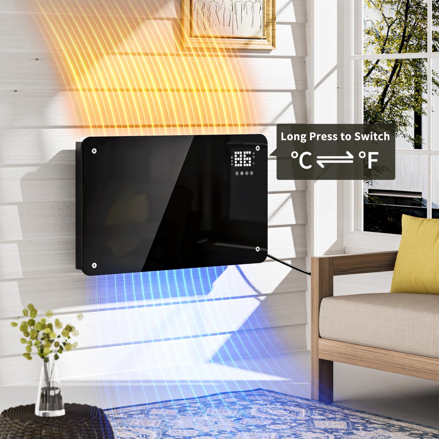 SUNDATE Convection Heater Wifi Control, Indoor Space Heater, 1500W Electric Heating with Remote Control, Digital Display, Fast Heating, 24H Timers for Living Room, Bedroom, Office
