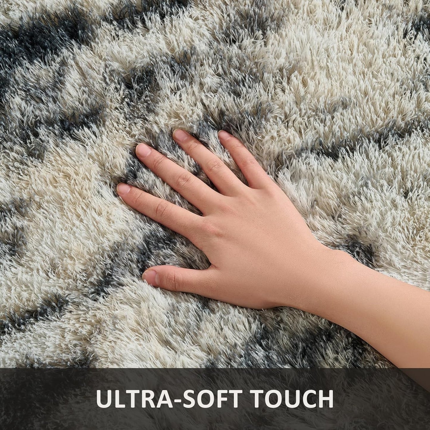 Ophanie Area Rugs - Fluffy Black, Gold & Grey Shag Carpet for Living Room | 5x7 Soft Plush Decor