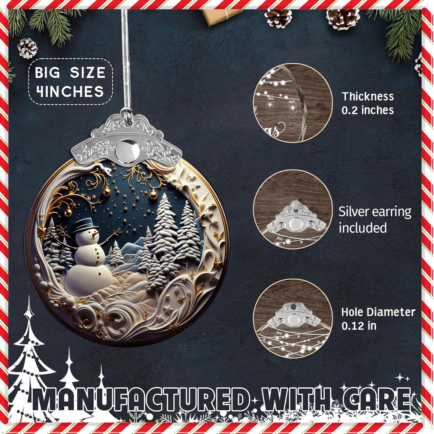 Skiennix Christmas Ornaments - Unique 4-Inch Snowman Acrylic Art for Holiday Decor & Car Interiors
