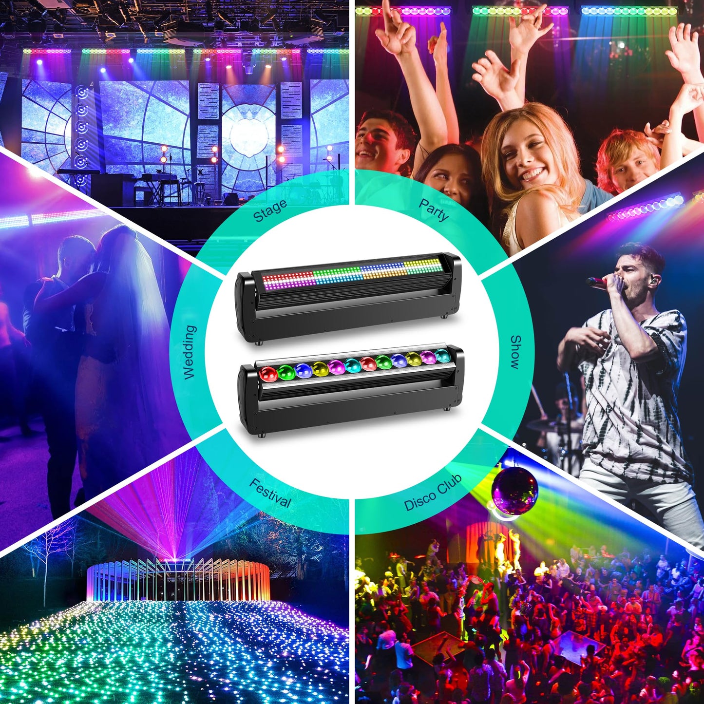 ENDYSHOW Moving Head DJ Light Bar,250W 4IN1 RGBW Wash&Strobe Light Bar 360° Double-Sided Moving Head Stage Lights with DMX512/Sound/RDM Professional DJ Uplights for Party Wedding Band Gig Disco 1Pack