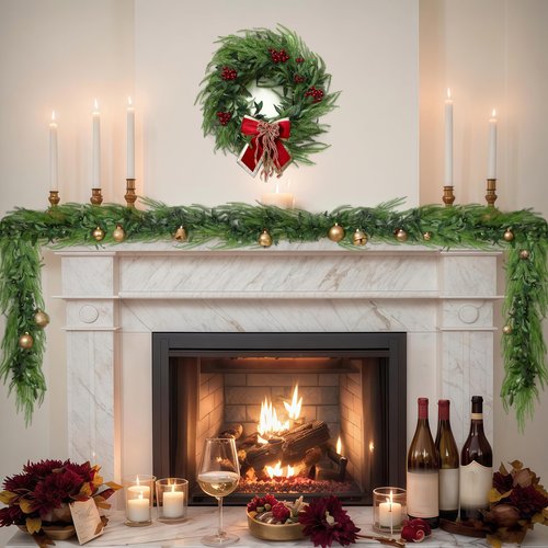 2026New 6FT Christmas Garland Norfolk Pine Garland Olive Garland Vine Wreath Real Touch Artificial Faux Greenery Wreath, for Table, Mantle, Wall, Indoor, Outdoor Christmas Decorations (1PC)