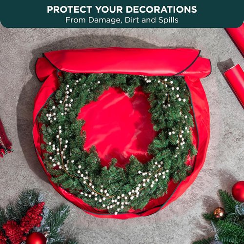 HOLDN’ STORAGE Premium Wreath Storage Bag - Durable Waterproof Christmas Container - 48"W x 8"D - Red
