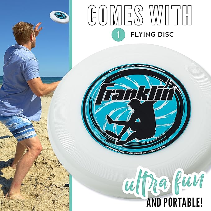 Franklin Sports Flying Disc - Disc for Beach, Backyard, Lawn, Park, Camping - 140 or 175 Grams - Perfect for Dogs - White