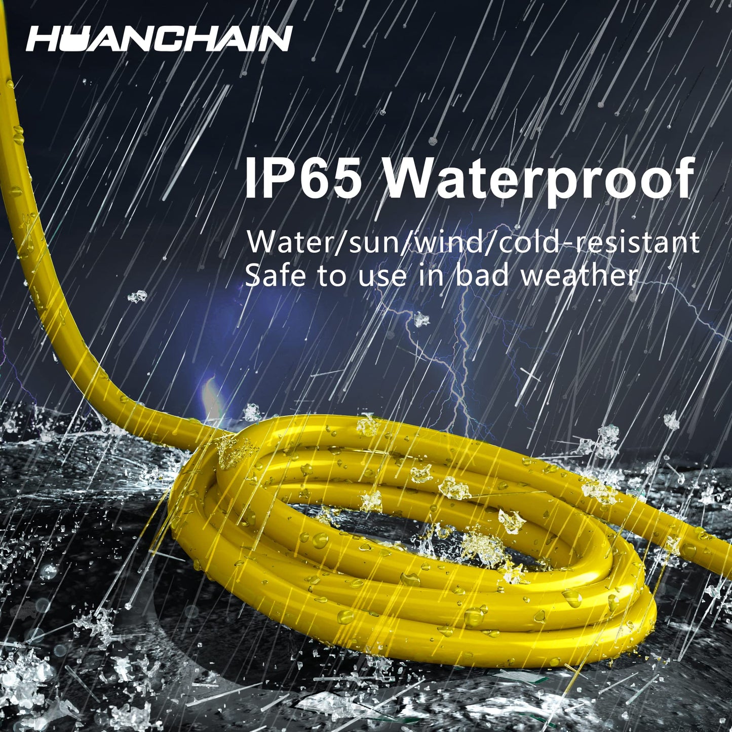 HUANCHAIN 500 ft Outdoor Extension Cord Waterproof 12/3 Gauge Heavy Duty with Lighted end, Flexible Cold-Resistant 3 Prong Electric Cord Outside, 15Amp 1875W 12AWG SJTW, Yellow, ETL