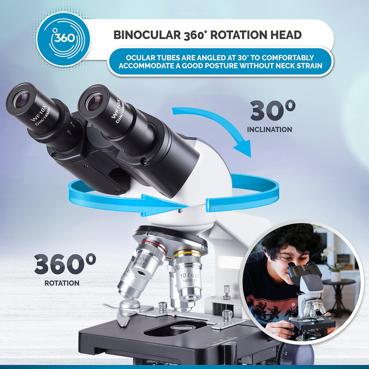AmScope B120 Series Student & Professional Binocular Compound Microscope - 40X-2500X Magnification - Includes 3D Stage, Tweezers, 25-Piece Prepared Slides Set & Handheld Multi-USB Digital Microscope