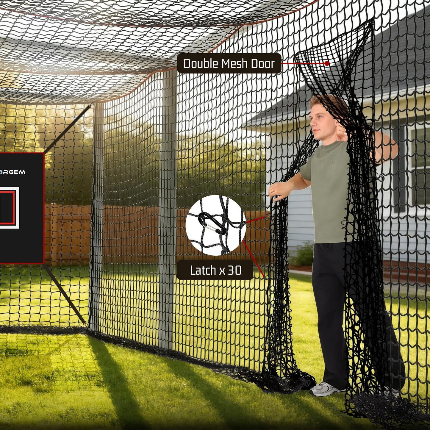 Storgem Baseball Batting Cage Net, Frame Not Include, 8' X 8' X 15' Baseball and Softball Cage Netting with Door, Target Cloth, Heavy Duty Enclosed Hitting Cage Net for Backyard and Indoor