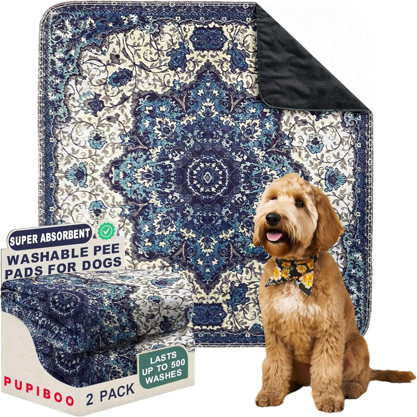 PUPIBOO Washable Pee Pads for Dogs & Cats - Super Absorbent, 100% Waterproof & Non-Slip Training Pads