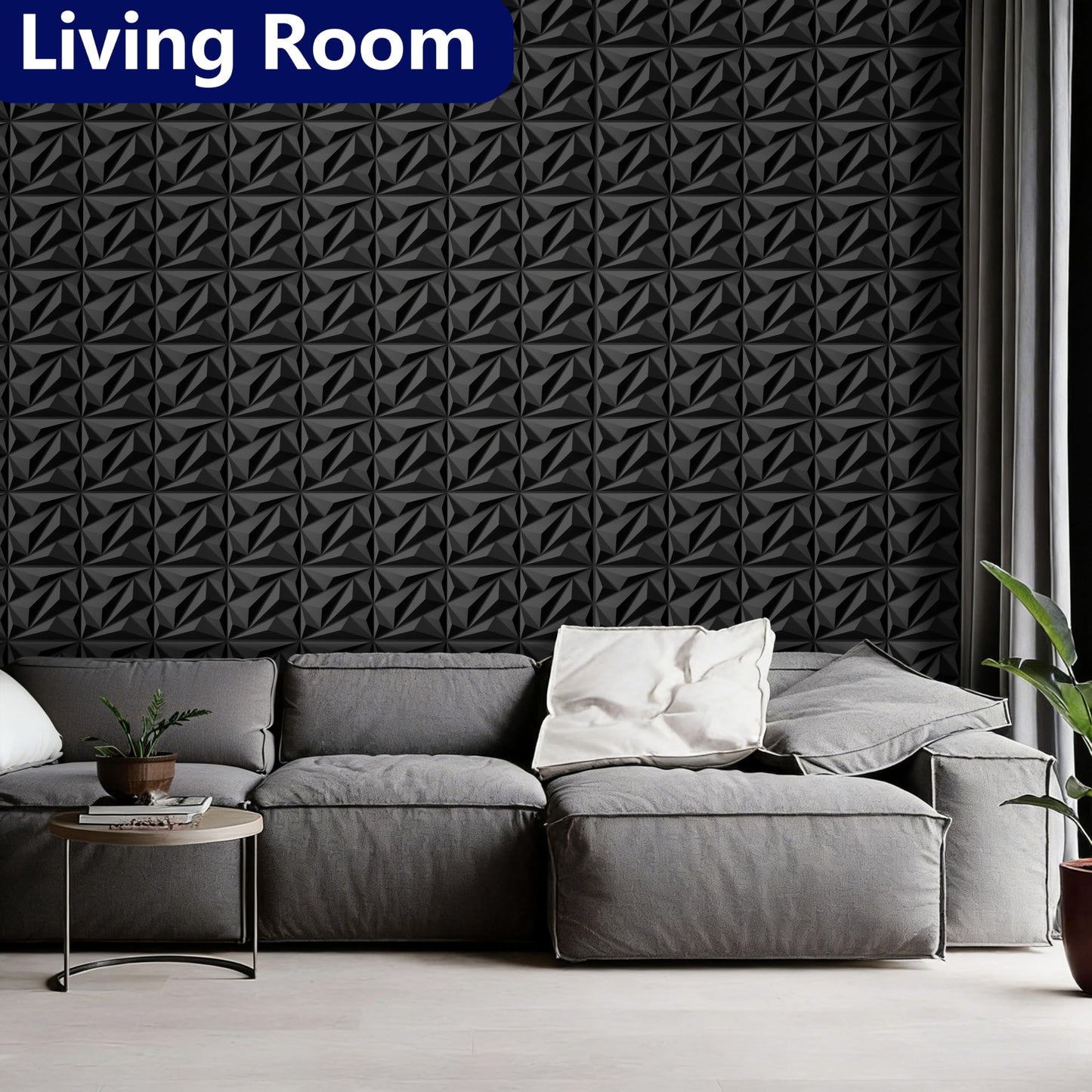 janasse 3D Wall Panel for Interior Wall Decor, PVC Wall Panels for Living Room Bedroom Game Room, Black Wall Panels for Lobby Hotel Office, 12''x12'' Cover 19.Sq.Ft.(20 Packs)